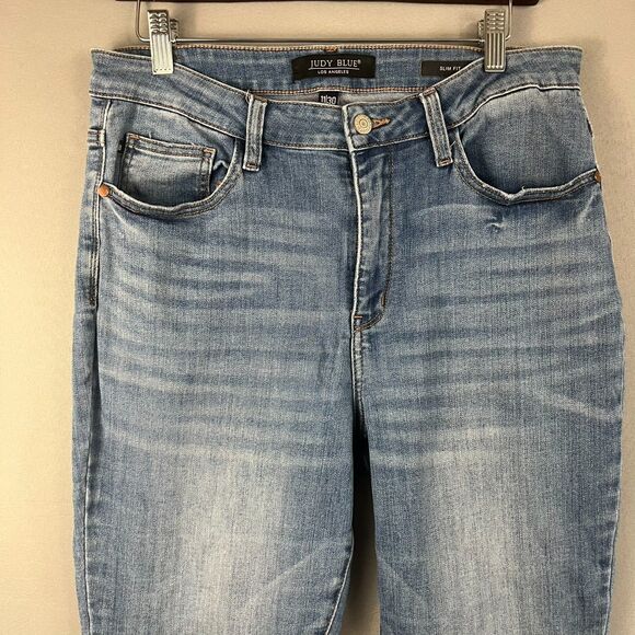 Judy Blue Jeans Women's 11/30 Blue Denim Cotton Stretch Tapered Leg Zip Fly - Picture 2 of 6